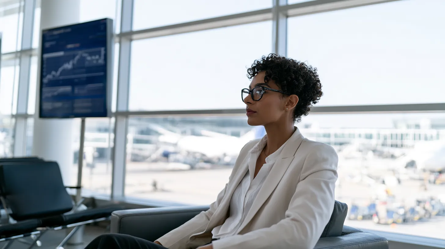 Airport job applicant waiting at a Las Vegas airport while navigating employment screening and criminal background requirements.