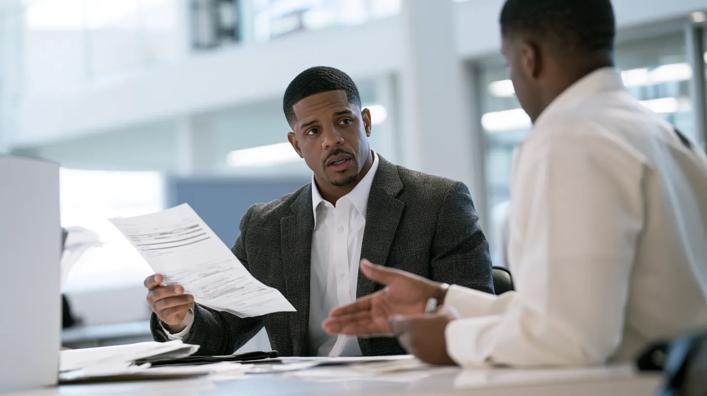 Applicant discussing work card paperwork and criminal background requirements during the Las Vegas application process.