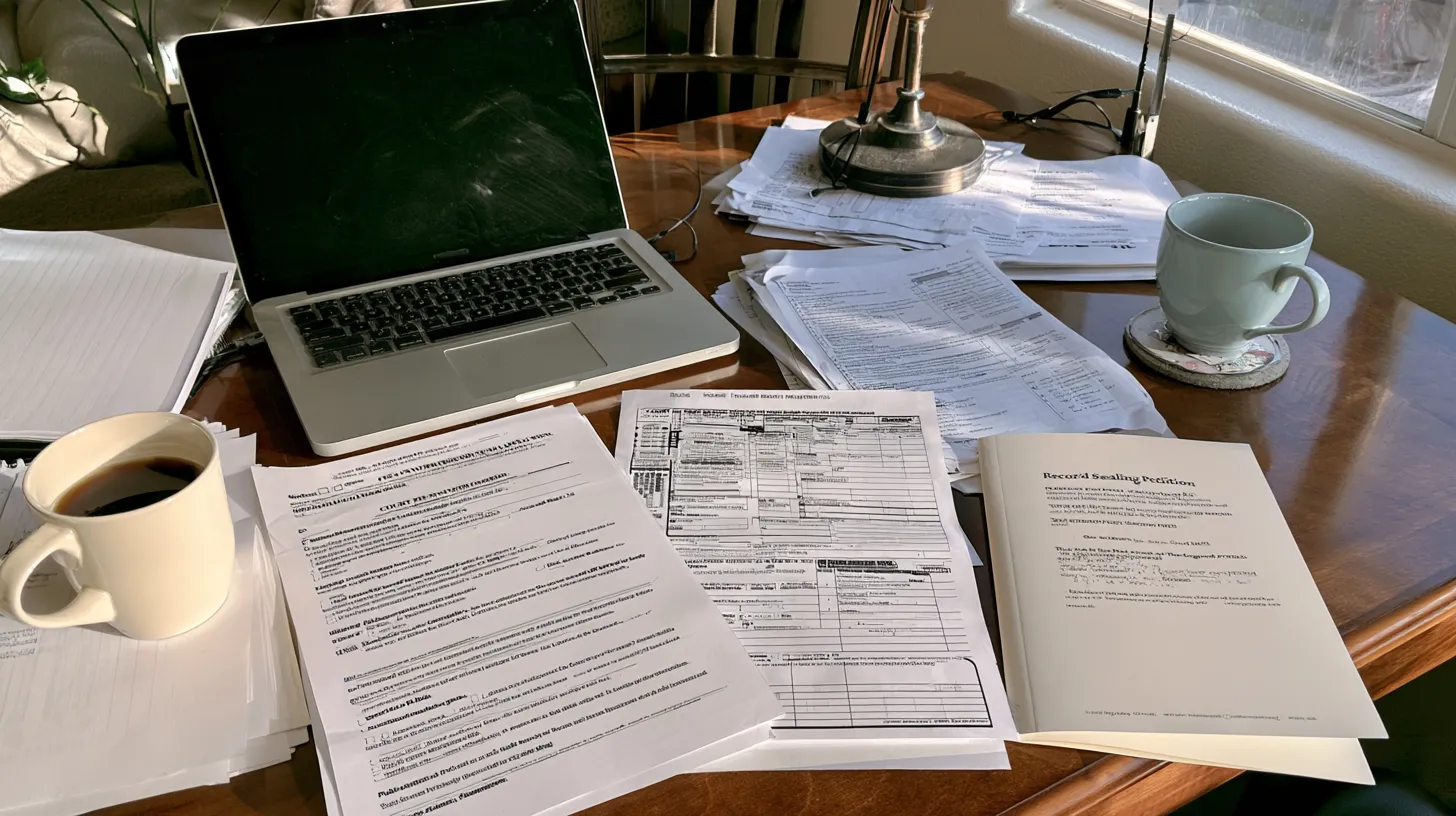 Nevada record sealing petition and court forms arranged for filing as part of the criminal record sealing process.