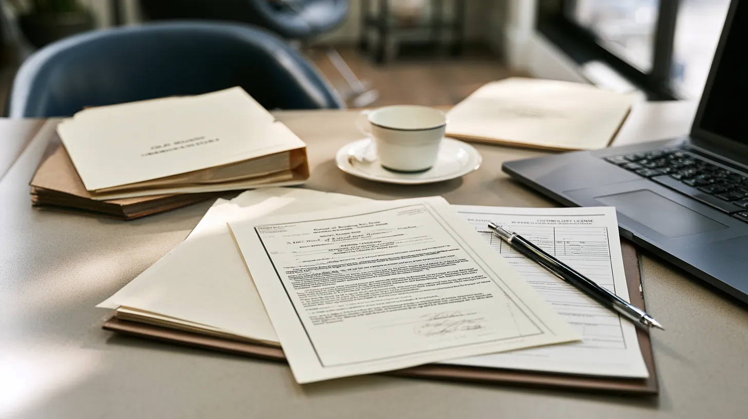 Professional licensing documents representing a Nevada barber or cosmetology application and criminal background review.
