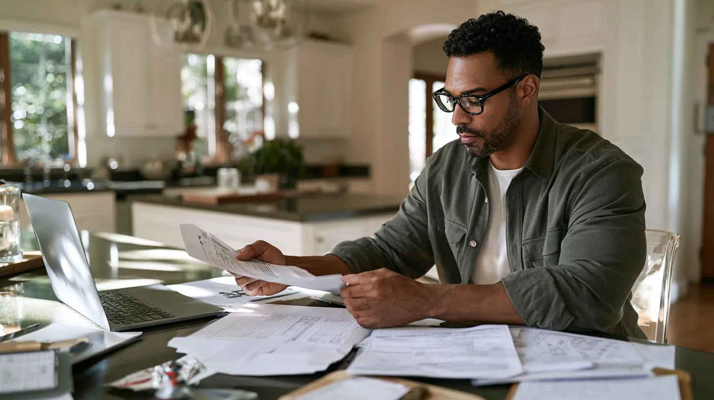 Man reviewing Nevada record sealing documents from home while completing the process from another state.