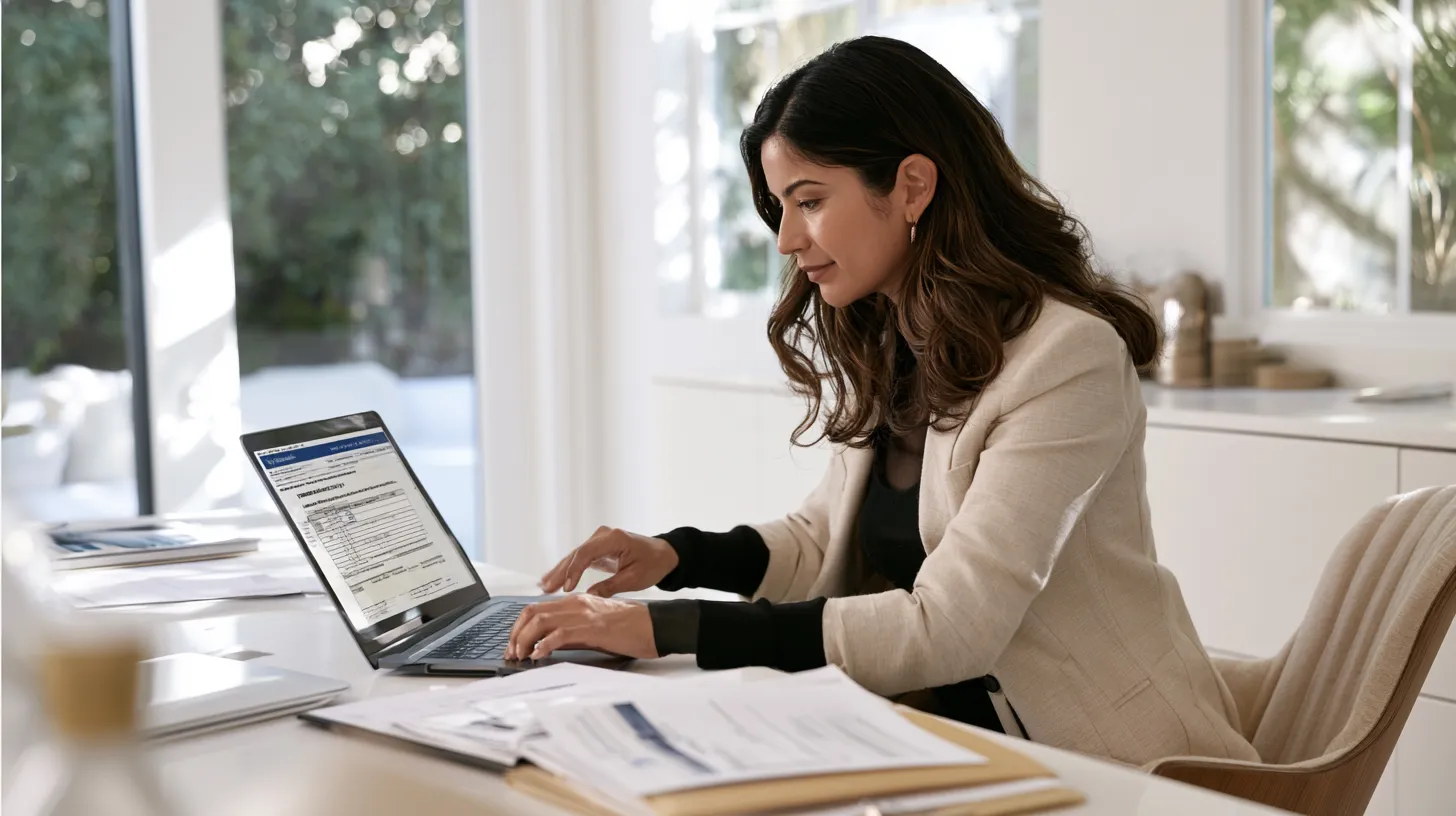 Woman completing insurance licensing forms and reviewing written consent requirements for a Nevada license.