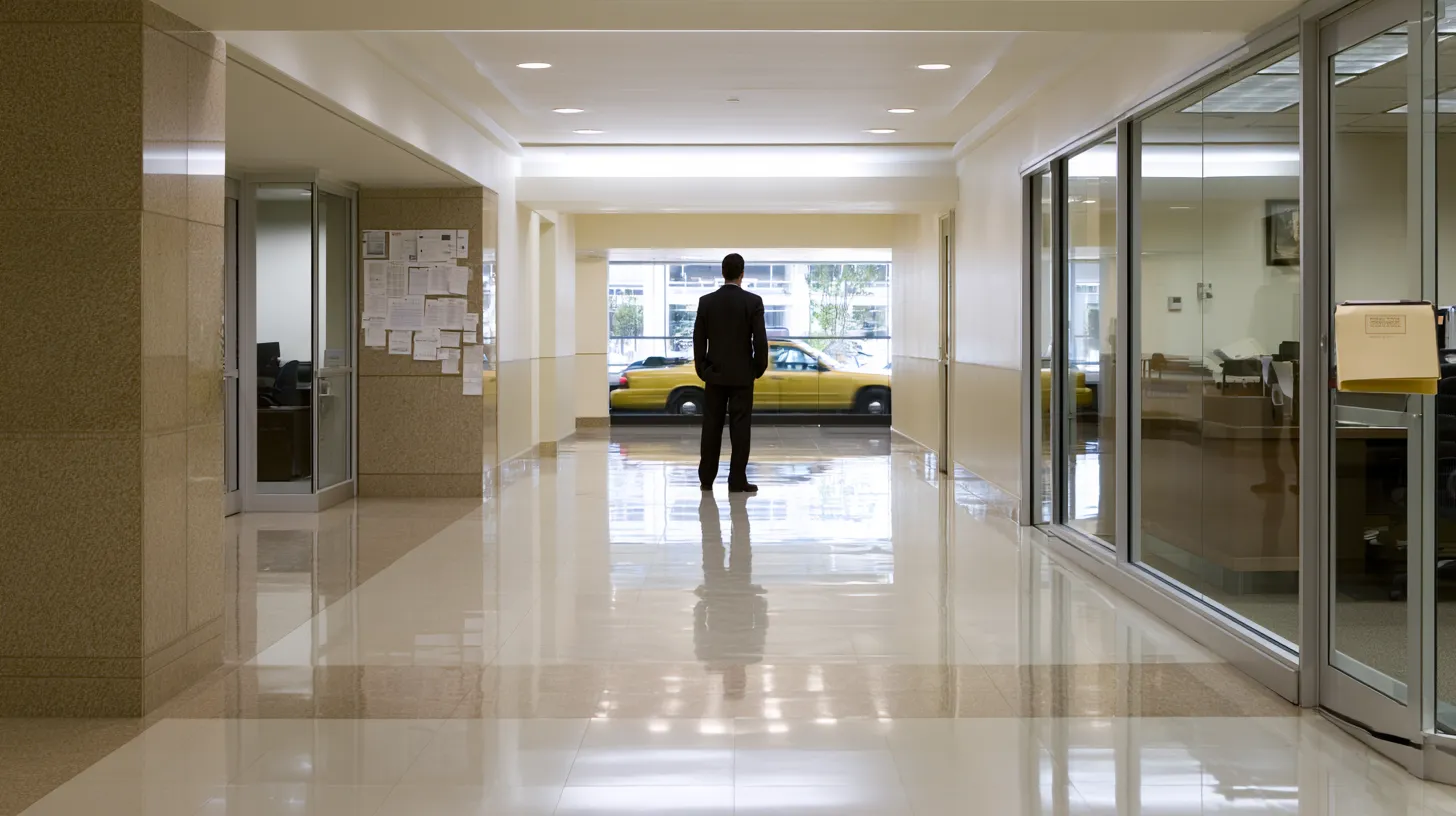 Taxi permit applicant at an administrative office representing the appeal and record sealing process after a criminal record affects licensing.