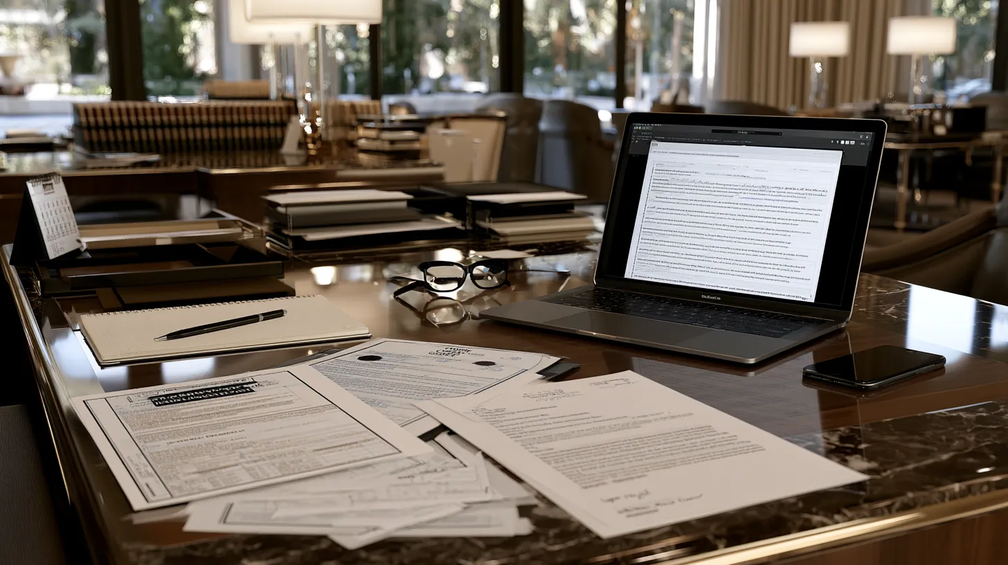 Background check dispute documents and Nevada record sealing paperwork on a law office desk.