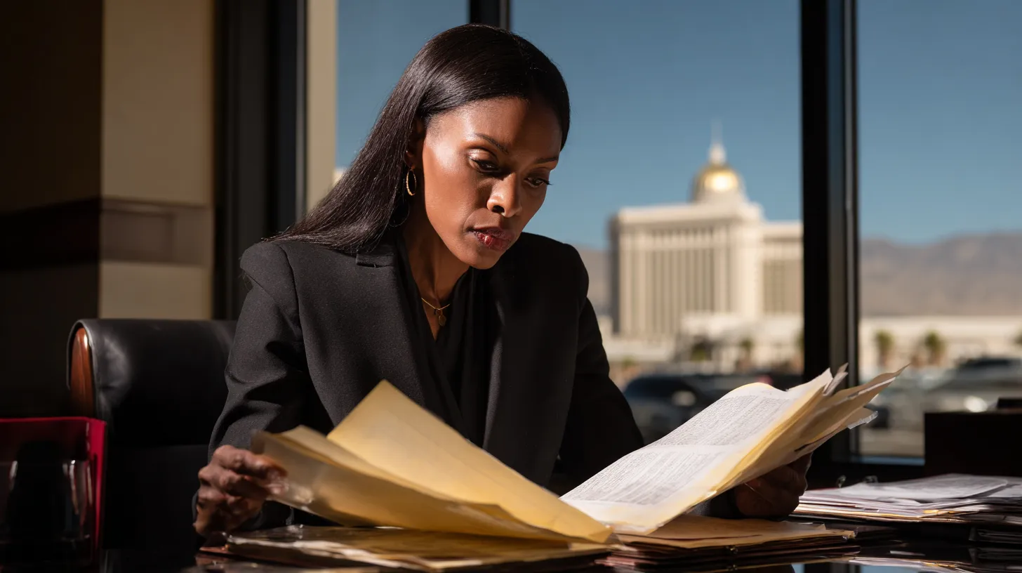 Attorney reviewing Nevada Assembly Bill 4 and specialty court record sealing legislation in a Las Vegas law office